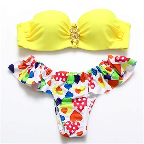 Bandea 2017 New Sexy Push Up Bikinis Heart Print Swimwear Women Tube Top Swimsuit Trangle