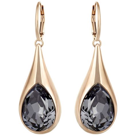 Swarovski Drop Earrings 5142067 Black Crystal Rose Gold Plated