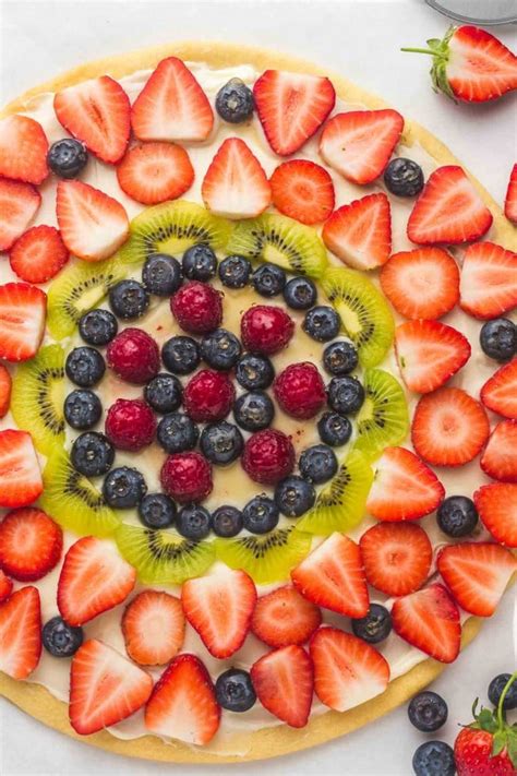 Easy Fruit Pizza With Sugar Cookie Base And Cream Cheese Frosting