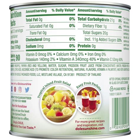Dole Mixed Fruit Cup Nutritional Information Nutrition Pics