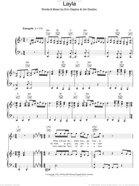 Clapton Layla Sheet Music For Voice Piano Or Guitar Pdf