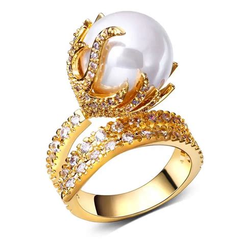 Pearls Rings With Zircon Crystal Ring Womens Jewellery Luxury Unique
