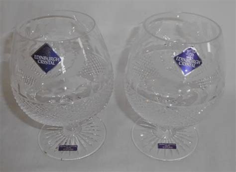 Lot Vintage Pair Of Edinburgh Crystal Thistle Brandy Glasses