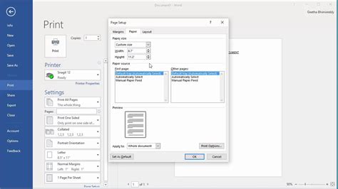How To Select Paper Size For Printing A Document In Word 2016 Youtube