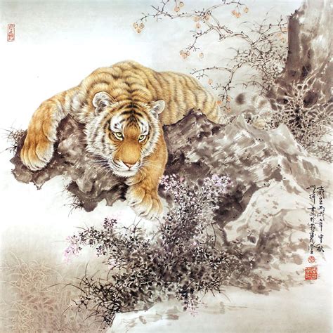 Pieza De Arte Clasico Origen China Tiger Art Japanese Tiger