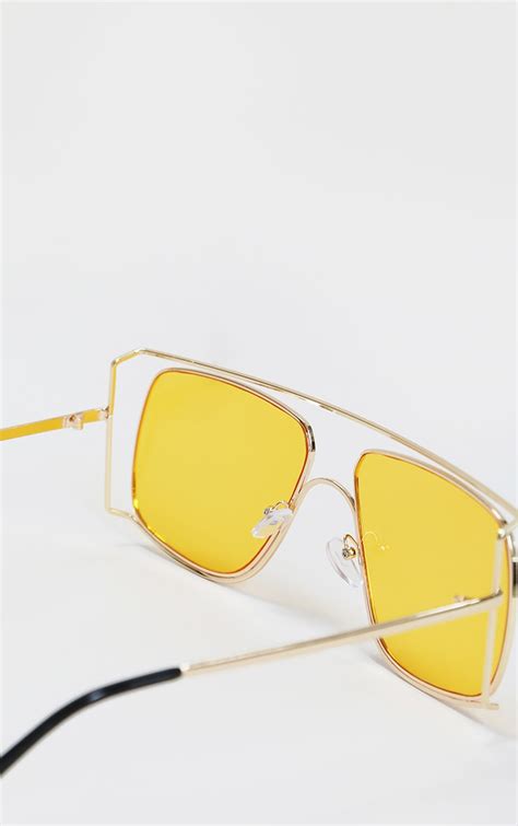clear oversized square yellow lens sunglasses prettylittlething