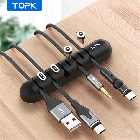 Topk 2 Pack L35 Cable Organizer And Magnetic Plug Box Silicone Usb