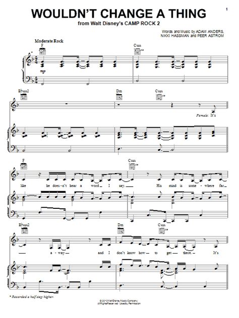 Wouldnt Change A Thing From Camp Rock 2 Sheet Music Demi Lovato
