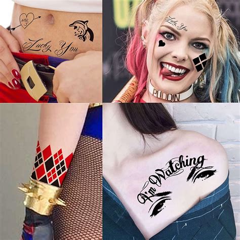 TASROI Sheets Harley Quinn Tattoo Stickers For Women Men Adults Fake Joker Harley Quinn