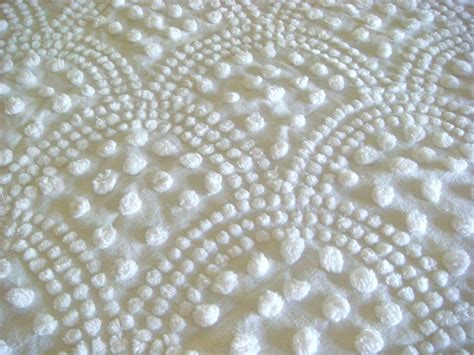 White Candlewick Vintage Chenille Fabric 24x18