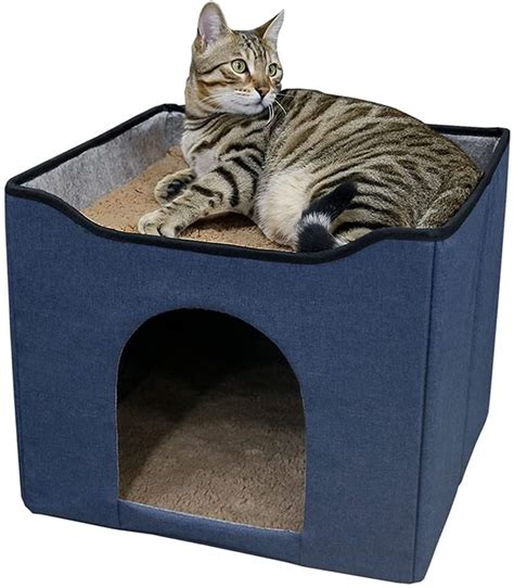 Cat Houseandcondo With Bed 2 In 1 Cat Hideaway Cube Foldable Cat