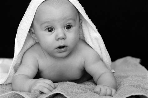 Free Photo Baby Covered By White Towel Grayscale Photography Kid