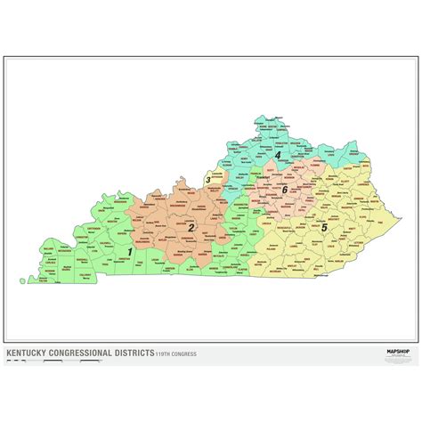 Kentucky 2024 Congressional Districts Wall Map By Mapshop The Map Shop