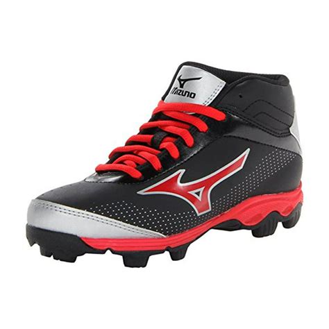 Mizuno 9 Spike Franchise 7 Youth Mid Molded Baseball Cleats 2 Black Red