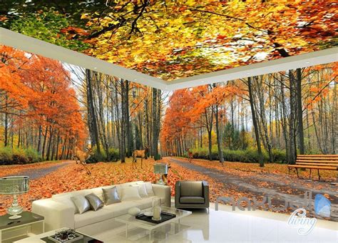 3d Autumn Forest Park Entire Living Room Wallpaper Wall