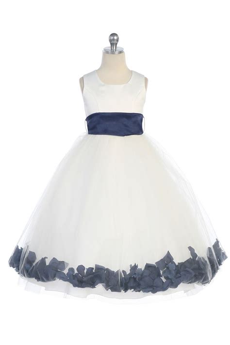 Navy Blue Satin And Tulle Flower Girl Dress With Petals And Sash G2570n 39