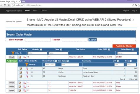 MVC AngularJS Master Detail CRUD Filter And Sorting Using WEB API With Stored Procedure