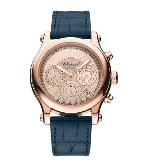 Chopard Rose Gold And Diamond Happy Sport Chrono Watch 40mm Harrods Uk