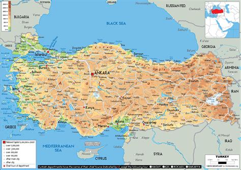Large Detailed Physical Map Of Turkey Turkey Tourist Tourist Map