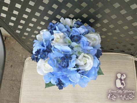 Coral peach and blue wedding flowers holly chapple. Dress My Wedding - Blue Hydrangea and rose bouquet