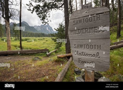 Sawtooth Wilderness Sign Sawtooth Mountains Idaho Stock Photo Alamy