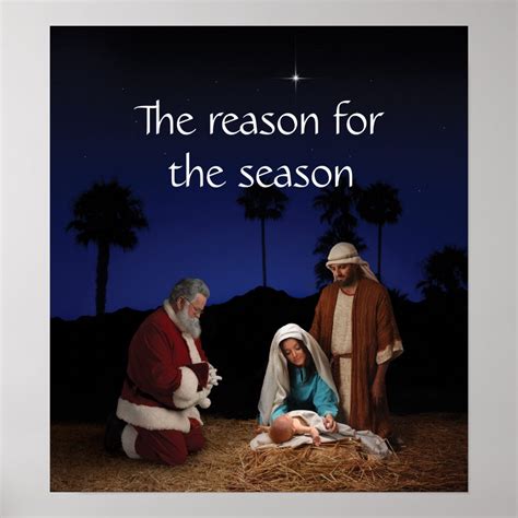 Santa Kneeling At The Nativity Poster Zazzle