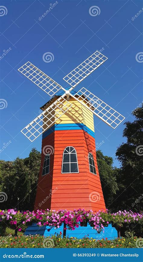 A Colorful Dutch Style Windmill Stock Image Image Of Scene Style