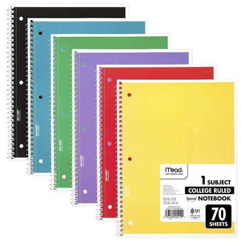 Mead Spiral Notebooks 6 Pack 1 Subject College Ruled Paper 10 12