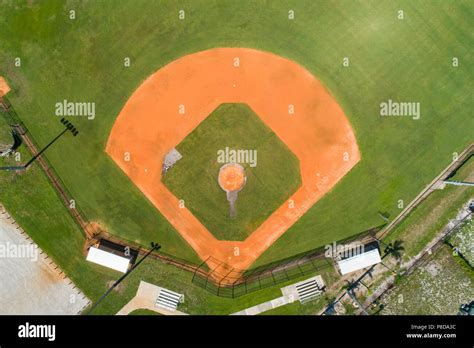 Aerial View Of A Baseball Diamond Field Used For Recreational Sports
