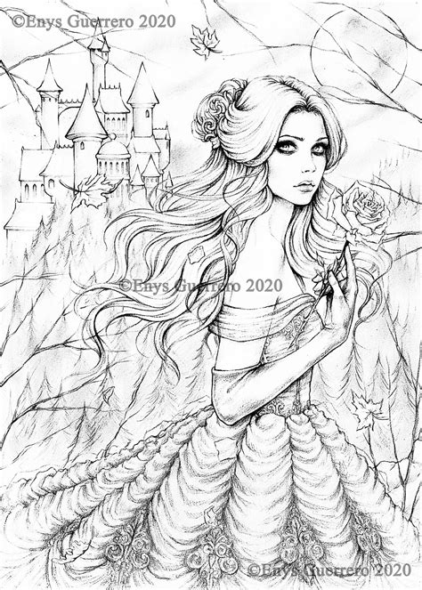 Princess Belle Coloring Page Goth Fantasy Printable Télécharger  Par