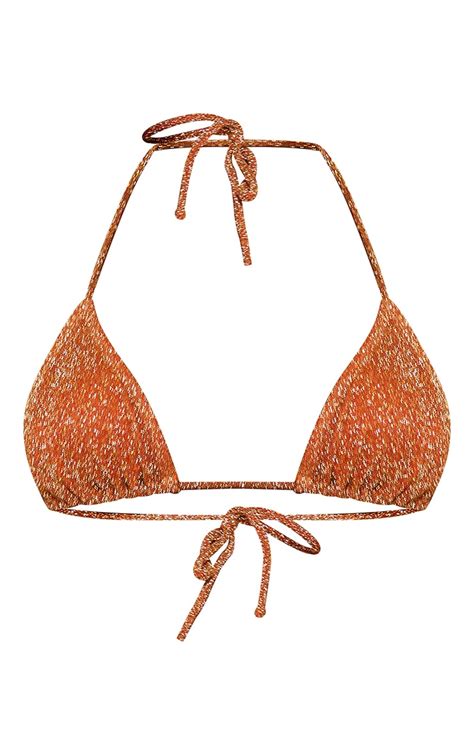 Orange Glitter Triangle Bikini Top Swimwear Prettylittlething Aus