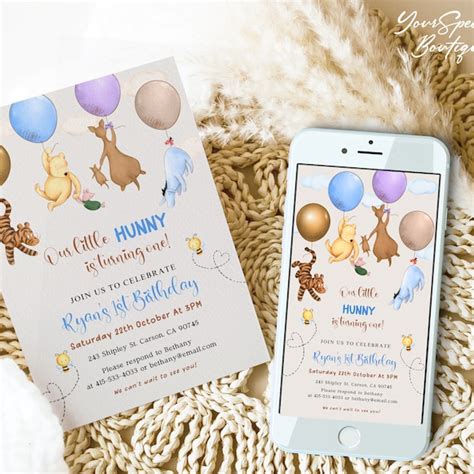 Winnie The Pooh A Little Hunny Is Turning One Invite Etsy