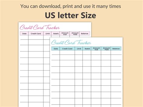 Printable Credit Card Payment Tracker Credit Card Payment - Etsy