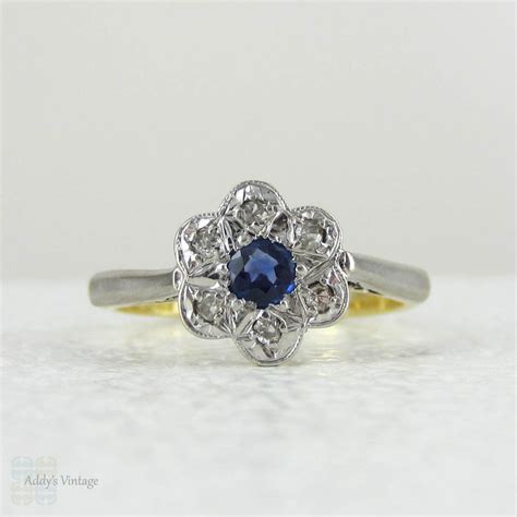 Sapphire And Diamond Daisy Engagement Ring Vintage Diamond Ring Flower
