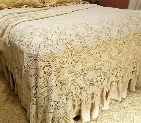 Queen Size Bedspread Crocheted Coverlet Lace Bedding Crocheted Etsy