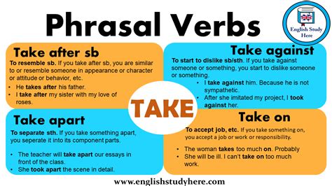 Phrasal Verbs With Take Verb Learn English Words Verb To Be Past