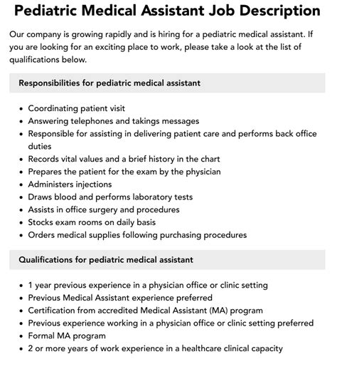 pediatric medical assistant job description velvet jobs