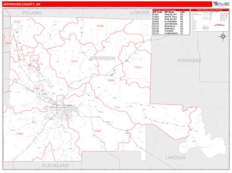 Jefferson County Ar Zip Code Wall Map Red Line Style By Marketmaps