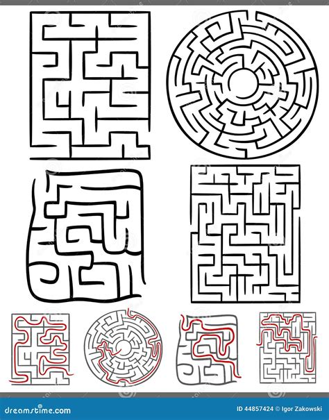 Mazes Or Labyrinths Diagrams Set Stock Vector Image 44857424