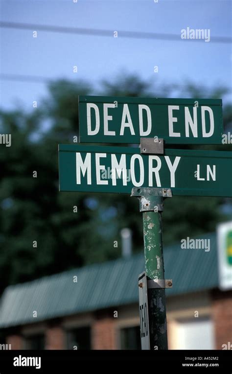 Suggestive Irony Of Street Signs Dead End And Memory Lane Stock