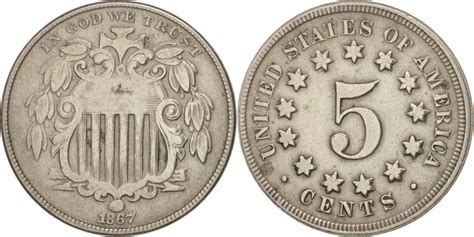 United States Shield Nickel 5 Cents 1867 Us Mint Philadelphia