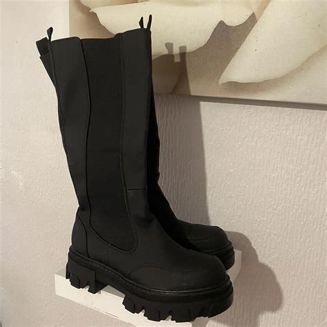 Chunky Calf High Boots With Full Zip Side Closure Depop