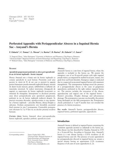 Pdf Perforated Appendix With Periappendicular Abscess In A Inguinal