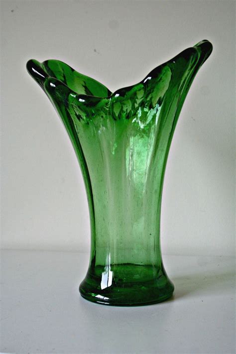 Vintage Green Glass Vase Assymetric Vase Vintage Home Decor Etsy Vintage Green Glass Green