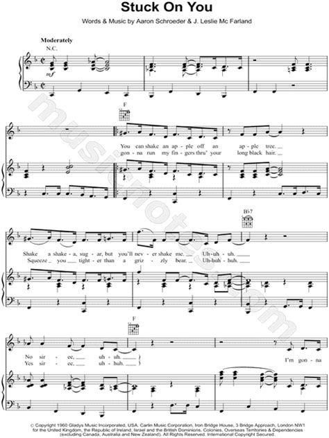 C em f i'm stuck on you been a fool too long i guess g c em f g it's time for me to come on home guess i'm on my way c em f g c so hard to see that a woman like you could wait around for a man like me. Elvis Presley "Stuck on You" Sheet Music in F Major ...