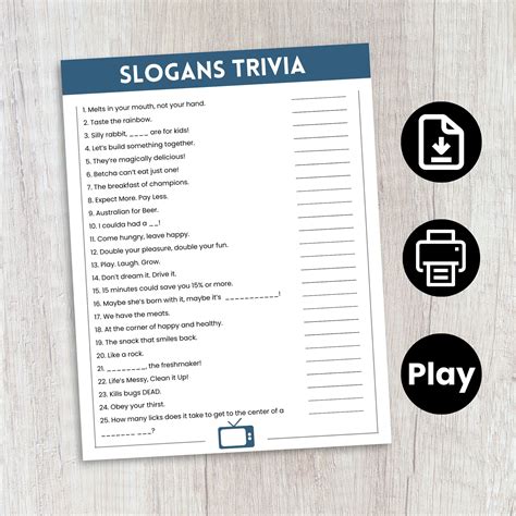 Slogans Trivia Game Tv Commercial Trivia Trivia Game For Etsy