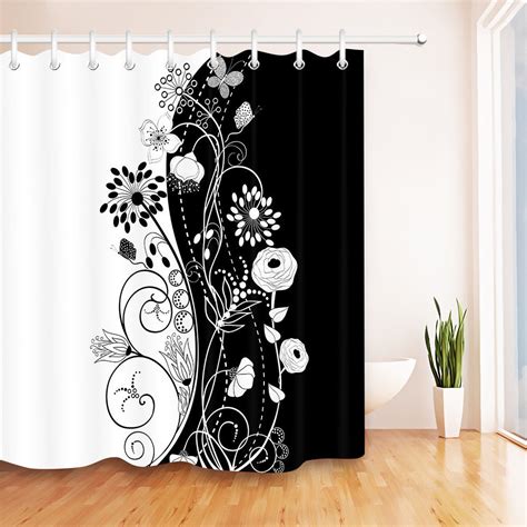 Black White Waterproof Flowers Bath Shower Curtains Set Polyester Fabric Home Bathroom Curtains