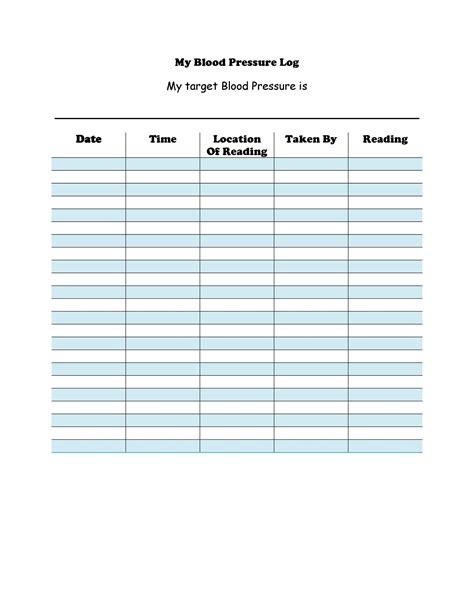 Blood Pressure Record Sheet Printable Rewachi