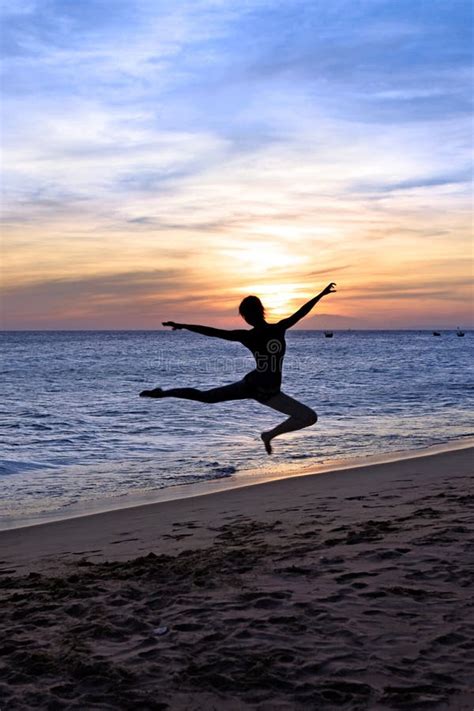 Silhouette Dancing Woman On The Sunset Stock Photo Image Of Pattern