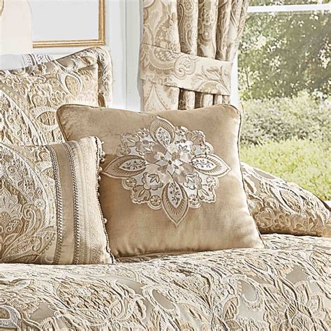 J Queen Sandstone Beige Square Embellished Decorative Throw Pillow 18